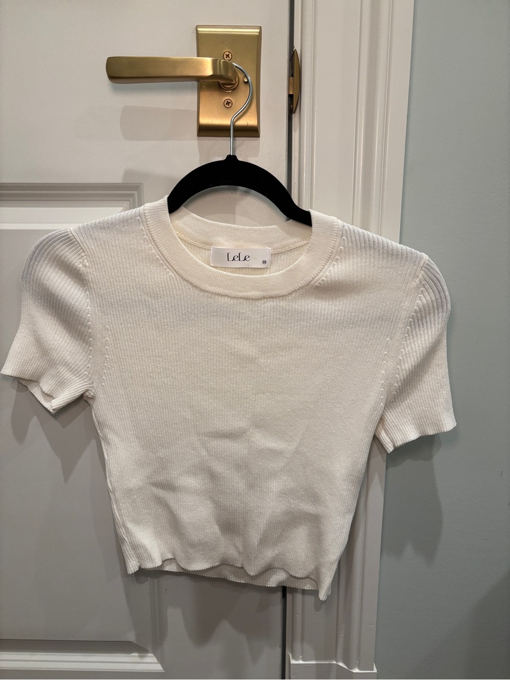 Lola Short Sleeve Ribbed Crop Top in Ivory